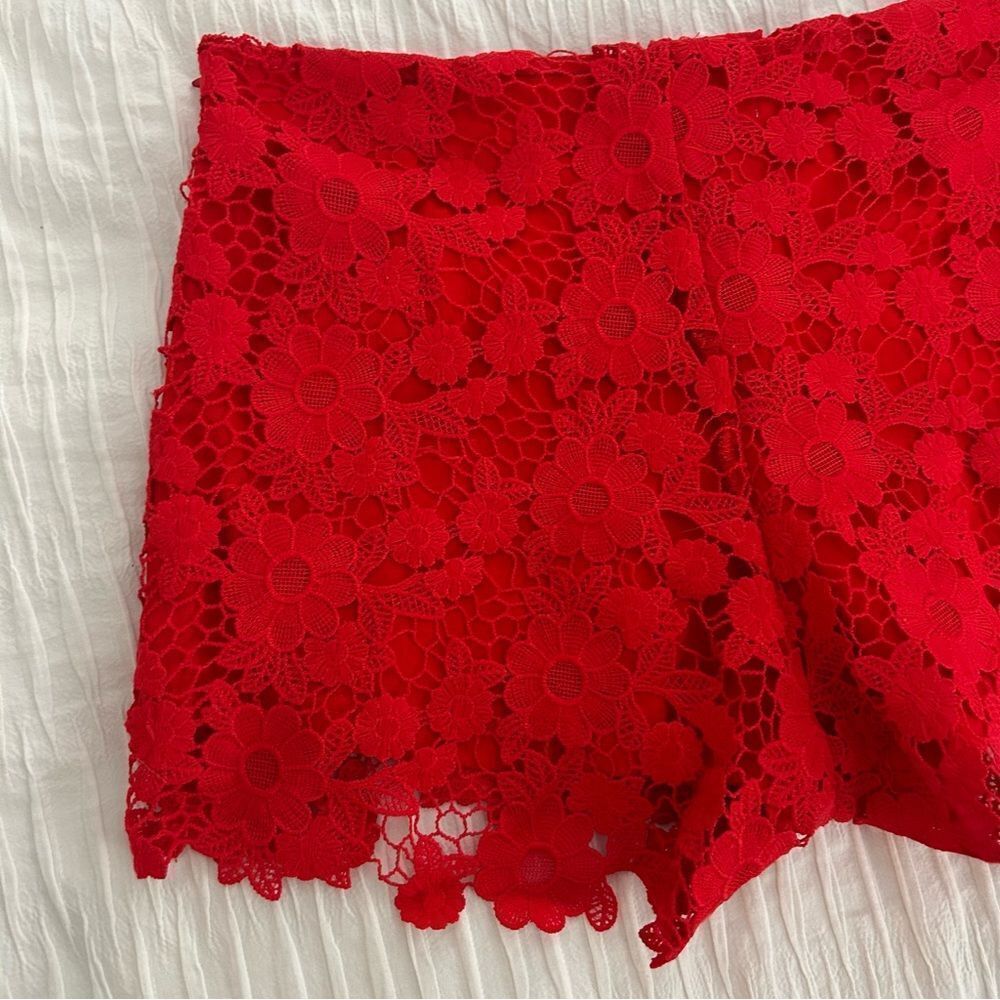 Red Lace Detail Shorts - Picture 6 of 6
